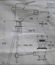 IDEAL STANDARD Ceramix Junior Bidet Armatur Bidetarmatur in WEISS