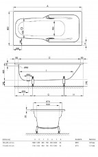 BETTE LINE Badewanne 170 x 80 cm m. Griffbohrung WEISS