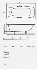 Bette Stern Badewanne 183 x 90 cm Weiss m. Griffbohrungen 2-HL