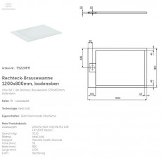 IDEAL STANDARD Ultra Flat S I.Life T5220FRRechteck-Brausewanne 120x80x3,2cm Weiss Crararaweiß