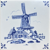 MOSA 4081 Fliese Windmühle Dekorfliese Delter Delft Art 10,8x10,8 cm Weiss Blau Delfter Kacheln