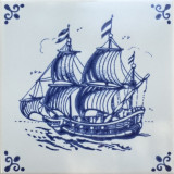 MOSA 4082 Fliese Dekorfliese Delter Delft Art Schiff 10,8x10,8 cm Weiss Blau Delfter Kacheln